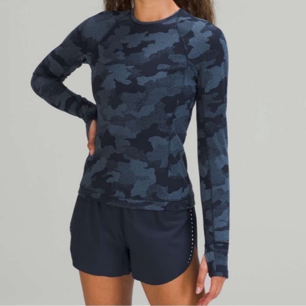 Lululemon Women's Blue/Black Camo Long Sleeve Rulu Run Top Size 4 - Picture 5 of 5